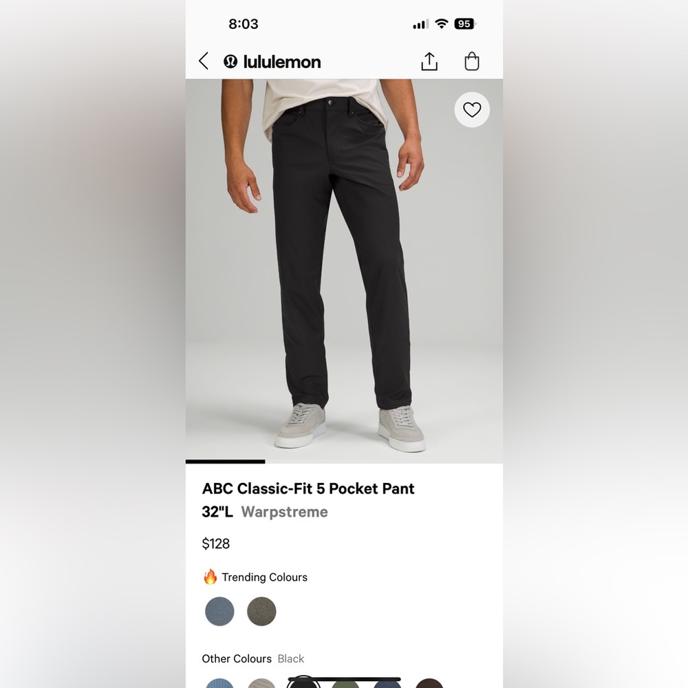 Lululemon ABC Classic Fit 5 pocket Warpstream Pants BLACK Men's Size 32x32 NWOT